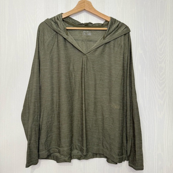 Eddie Bauer Tops - Eddie Bauer dri-fit lightweight green stripped hooded shirt size 2XL